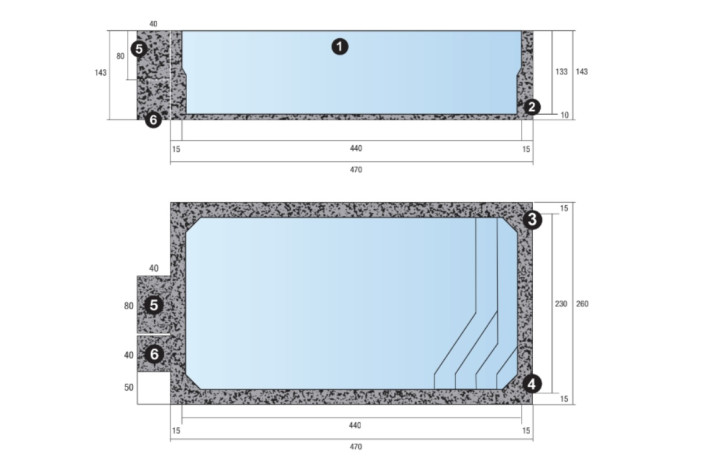 84170 - Monteux - Coque piscine 4M40x2M30x1M35 ☘️