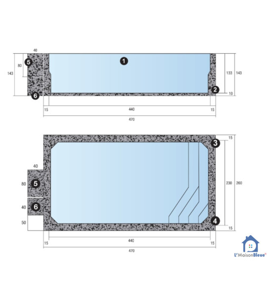 84170 - Monteux - Coque piscine 4M40x2M30x1M35 ☘️